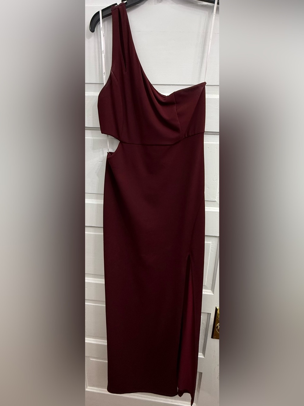 Lulu's One-Shoulder Burgundy Midi Skirt with Side Slit